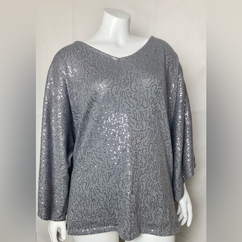 Ashley Stewart Pewter Color Sparkly Dolman Sleeve Blouse Plus Size 18/20.